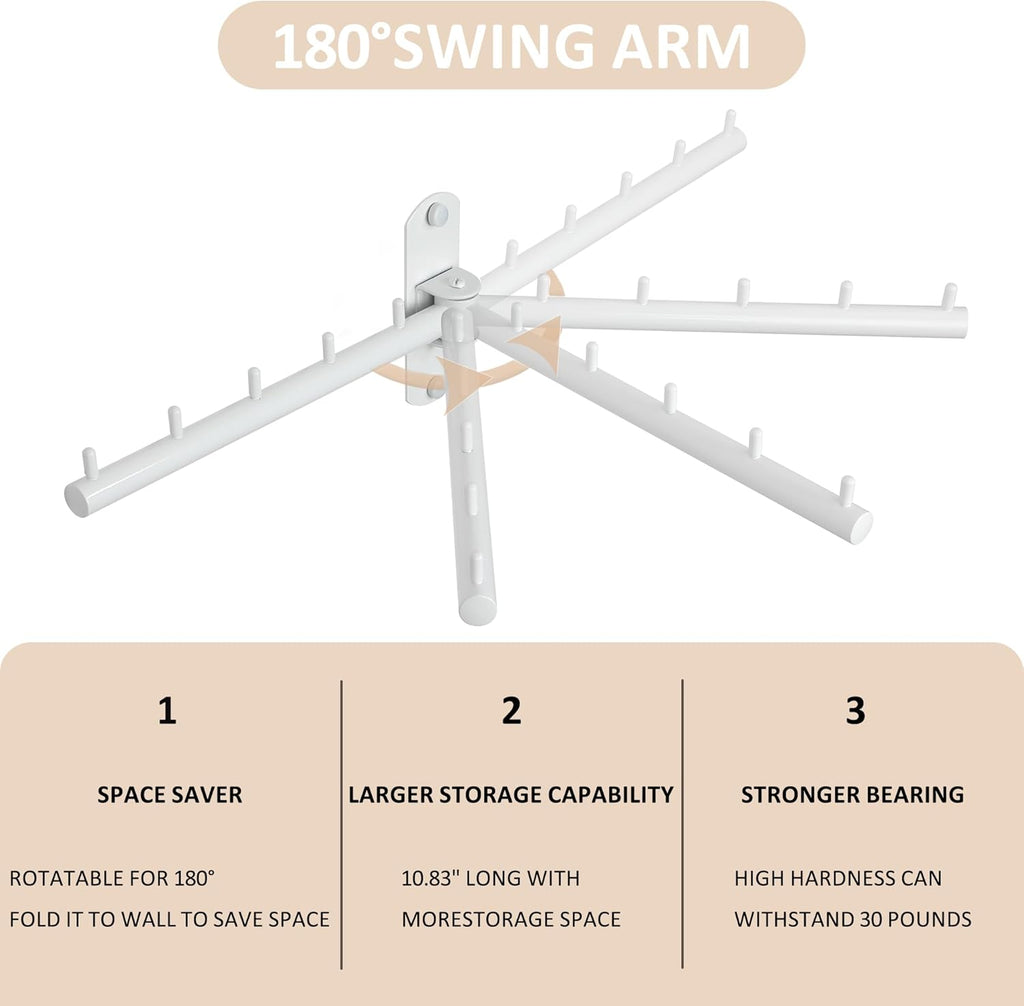 Swing Clothes Hanger Rack,Garment Racks Wall Mounted Clothes Bar-Hanger Holder Hooks Heavy Duty Folding Drying Rack Space Saving Clothing Hanging System Closet Storage Organizer,White Finish