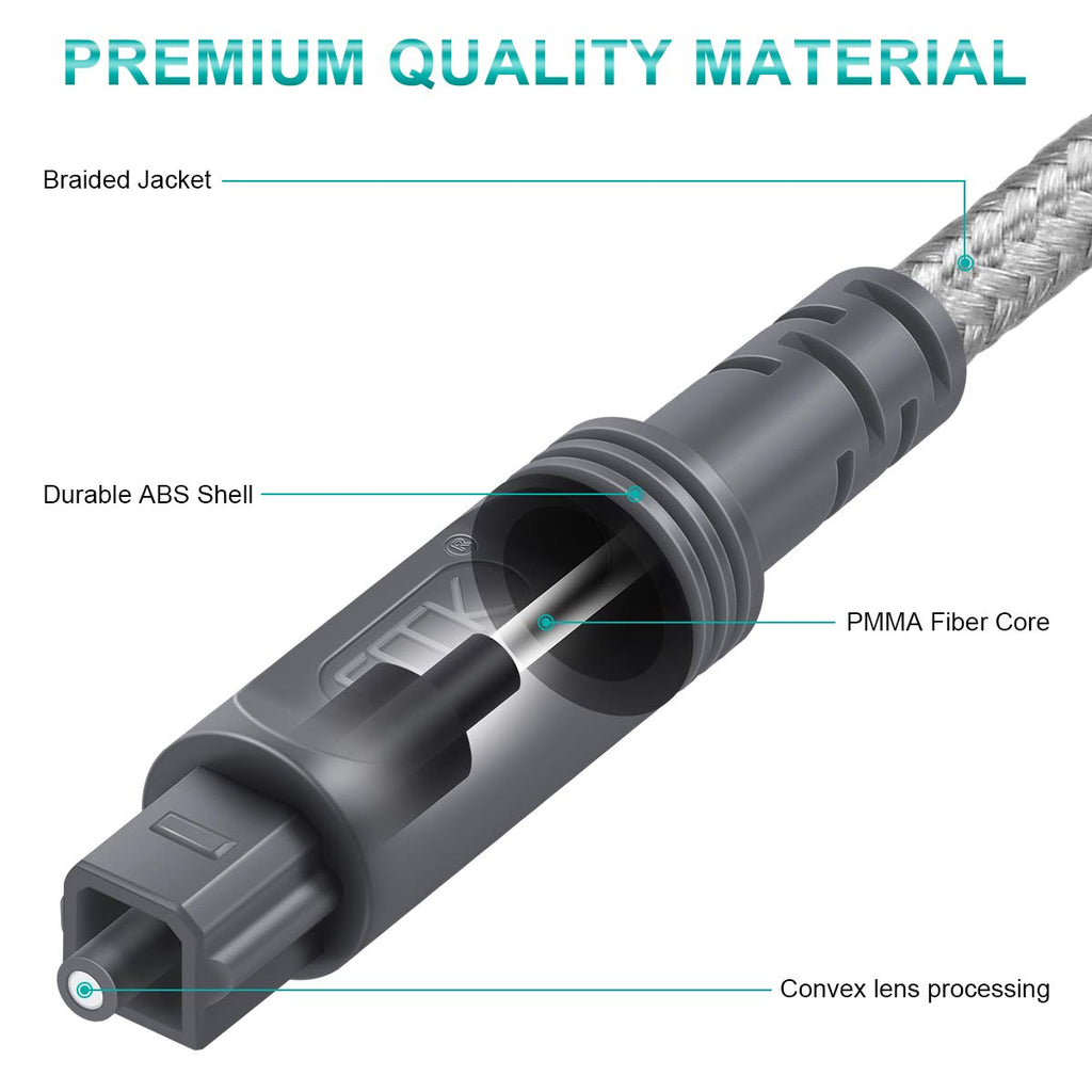 EMK Digital Optical Audio Cable Fiber Optical Toslink Cable SPDIF Audio Cable Male to Male Cord for Home Theater, Sound Bar, TV, PS4, Xbox, PlayStation & More (Grey-3.3Feet/1M)