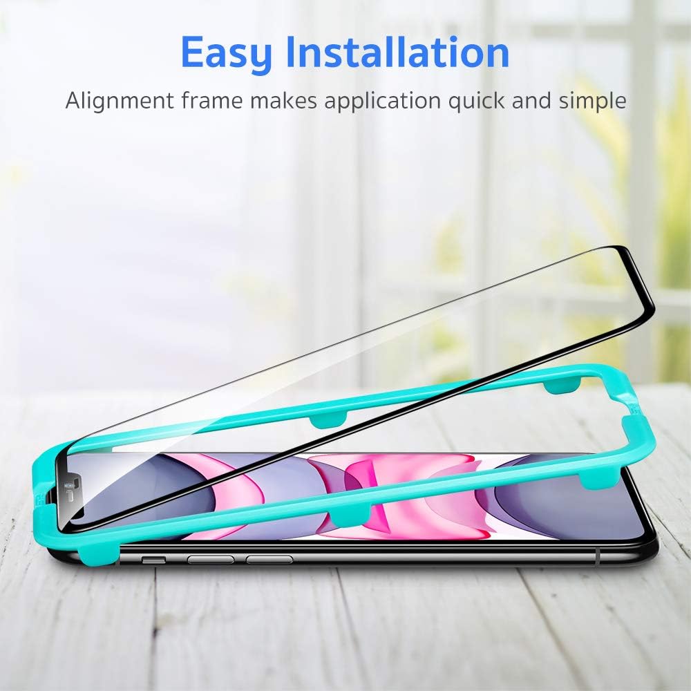 ESR Full-Coverage Tempered-Glass Compatible for iPhone 11 Screen Protector/iPhone XR Screen Protector [2-Pack] [Easy Installation Frame] [3D Curved Edges] for iPhone 11, iPhone XR