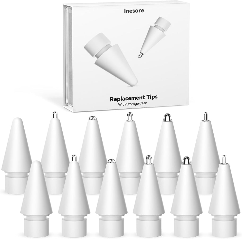 Inesore 6 Styles Replacement Tips for Apple Pencil Pro,Multiple Options Metal Durable Nibs Accessories for Apple Pencil Pro/2nd Generation/1st Gen/USB-C (12 Pack)