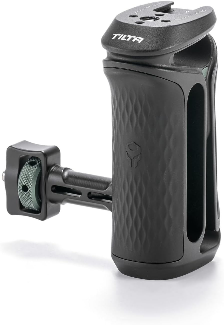 Tilta Xeno Side Handle for Filmmakers & Cameras - Black | Secure Connection & Helps Prevent Rotation | Adjustable Height | Textured Silicone Grip | Convenient Assembly (1/4"-20 w/Locating Pins)