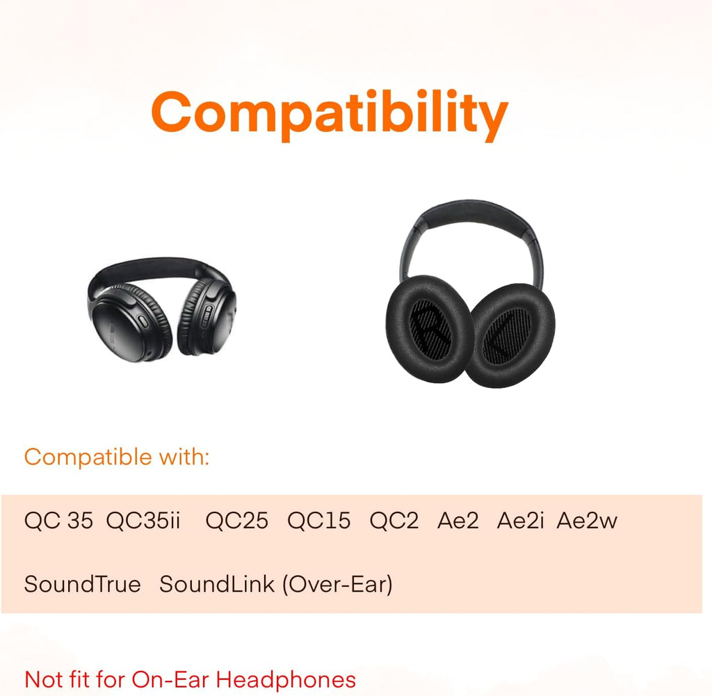 MBWIGF Replacement Ear Pads for Bose QuietComfort 35 (QC35) & Quiet Comfort 35 II (QC35ii) Headphones, Replacement Earpad Cushion with Comfortable Extra Thick Memory Foam and Softer Leather (Black)