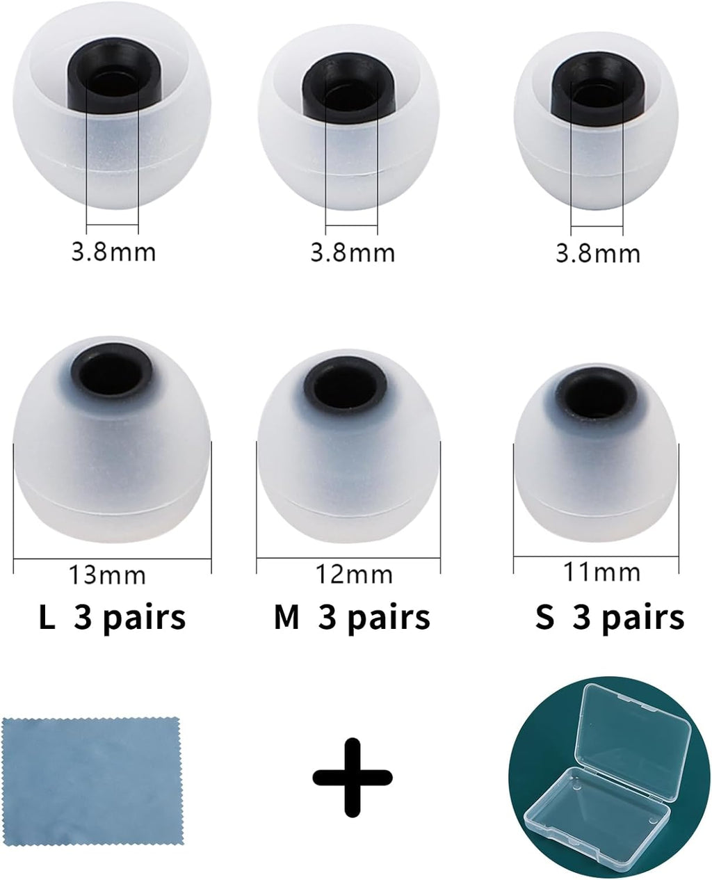 Earbud Tips Ear Bud Tips Soft Anti Slip Washable and Reusable Silicone Replacement Earbud Tips Fit Most in-Ear Earbuds(Inner Hole 3.8mm -5.1mm) 18pcs S M L