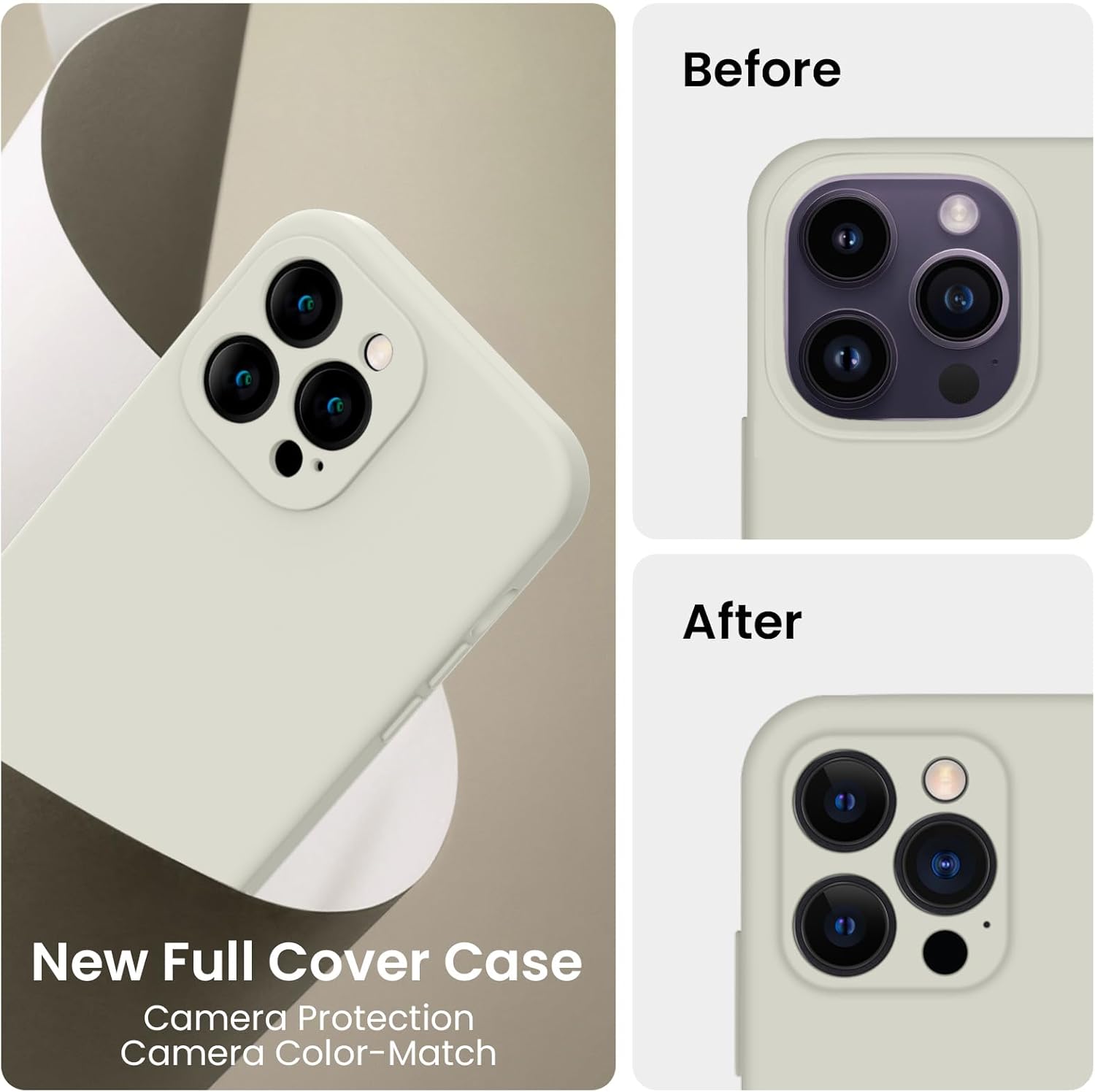FireNova for iPhone 14 Pro Case, Silicone Upgraded [Camera Protection] Phone Case with [2 Screen Protectors], Soft Anti-Scratch Microfiber Lining Inside, 6.1 inch, Stone
