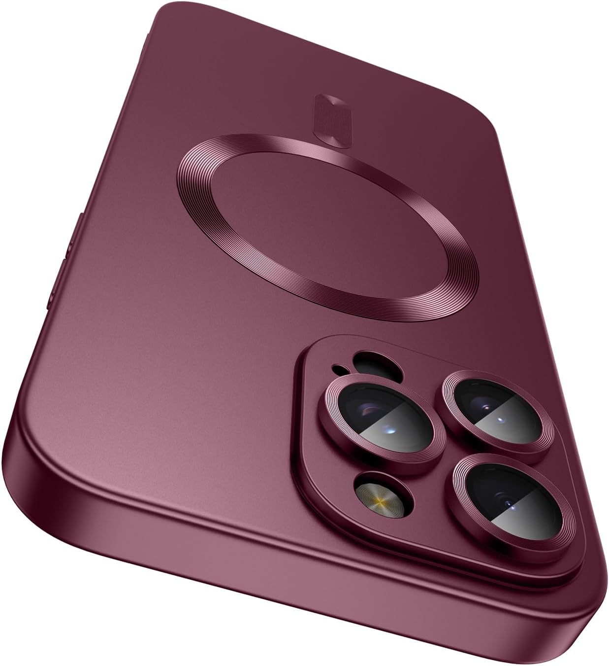 Magnetic for iPhone 15 Pro Case [Compatible with MagSafe][Built-in Camera Lens Protector] Slim Soft Silicone Bumper Shockproof Metallic Shine Phone Case (Burgundy)