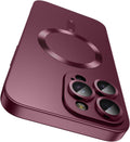 Magnetic for iPhone 15 Pro Max Case [Compatible with MagSafe][Built-in Camera Lens Protector] Slim Soft Silicone Bumper Shockproof Metallic Luster Phone Case (Burgundy)