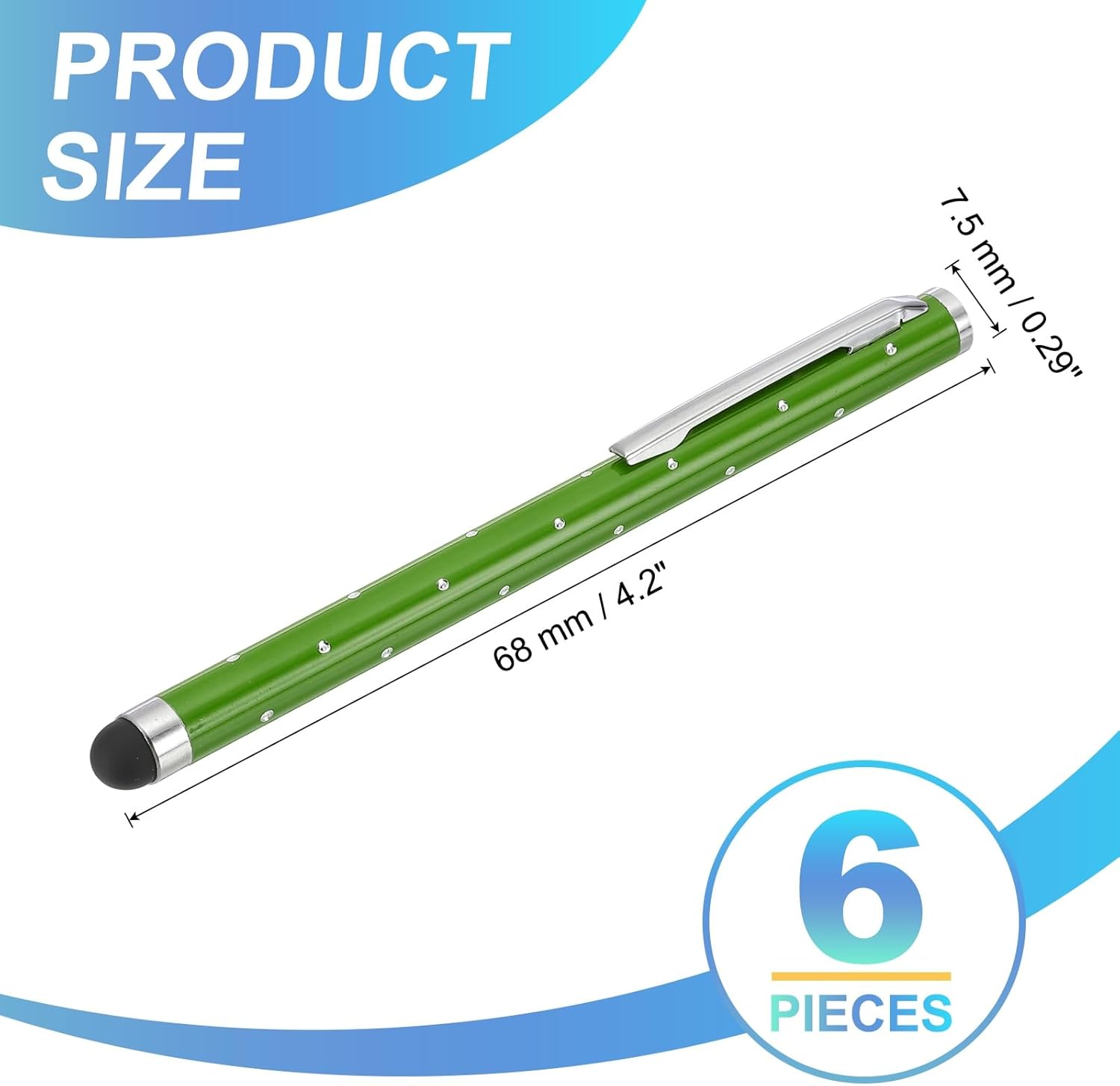 PATIKIL Stylus Pens for Touch Screens, 6 Pcs High Precision Universal Bling Stylus Crystal Metal Capacitive Pen for Touch Screen Devices Phone Tablets Laptop, Green
