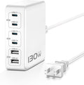 MSTJRY Charging Station for Multiple Devices : 130W 6 Port GaN Fast USB C Charger Station, Compact Multi Port PD 65W 45W Charger for MacBook Pro/Air/iPad iPhone 16 15/14/13/Pro Max/Galaxy