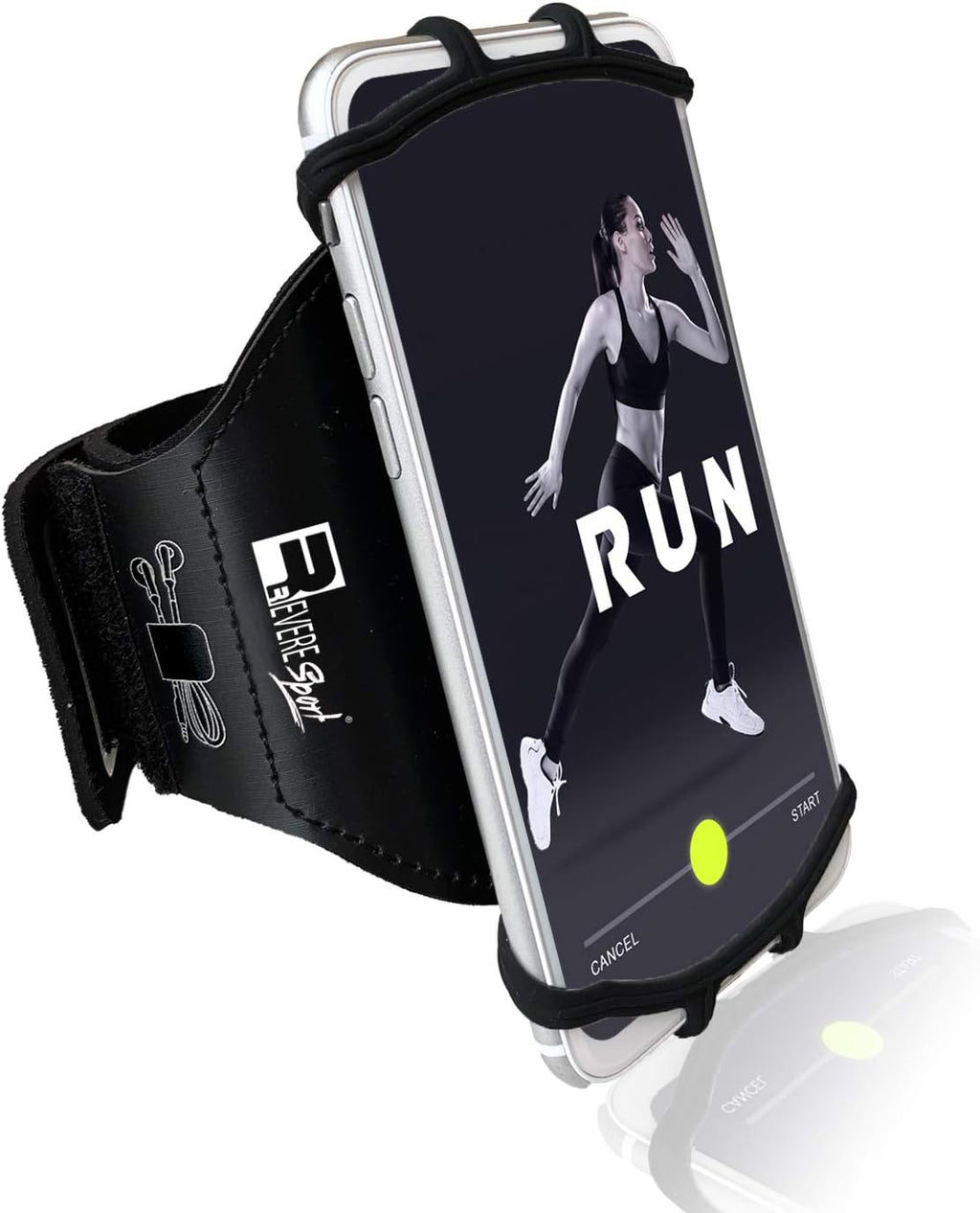 RevereSport Universal iPhone Running Armband (16/15/14/13/12/11/10/X/XR/SE/Plus/Max/Pro). Phone Holder Case