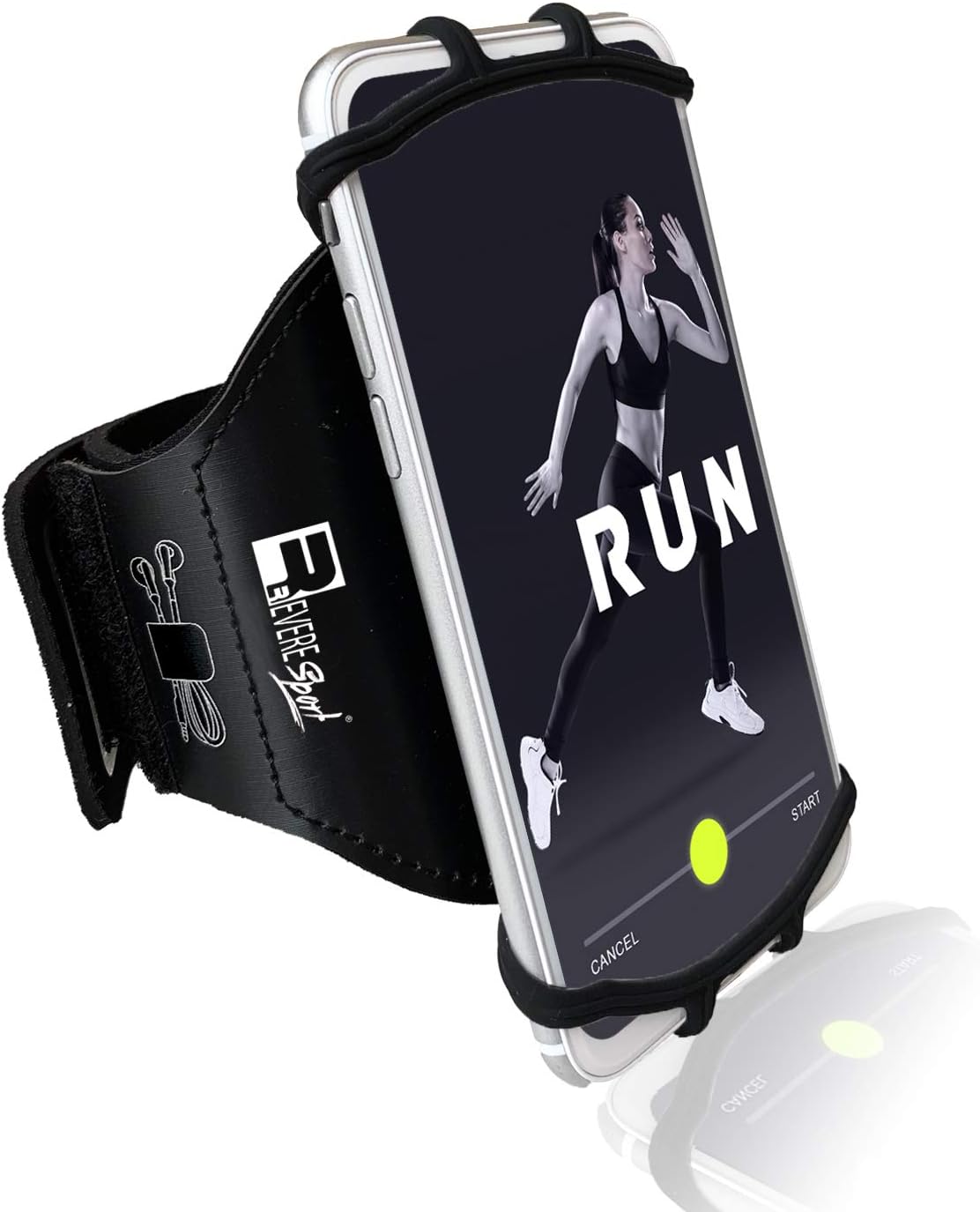 RevereSport Universal iPhone Running Armband (16/15/14/13/12/11/10/X/XR/SE/Plus/Max/Pro). Phone Holder Case