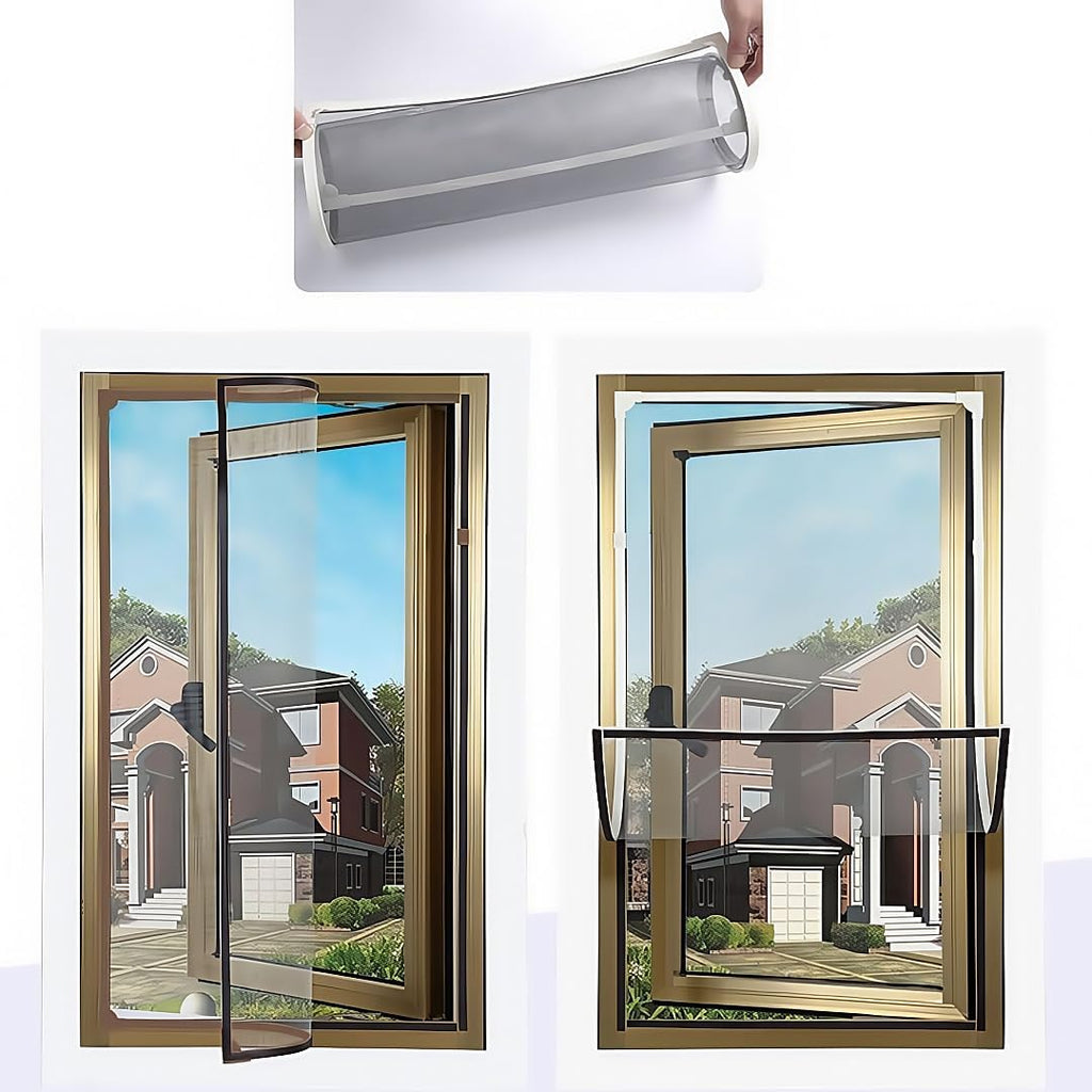 VKX Adjustable DIY Magnetic Window Screen, Fiberglass Mesh, Strong(720GS) Magnetic Strips, White Frames Grey Mesh, Suitable for Various Types of Screen Windows (45"x49")