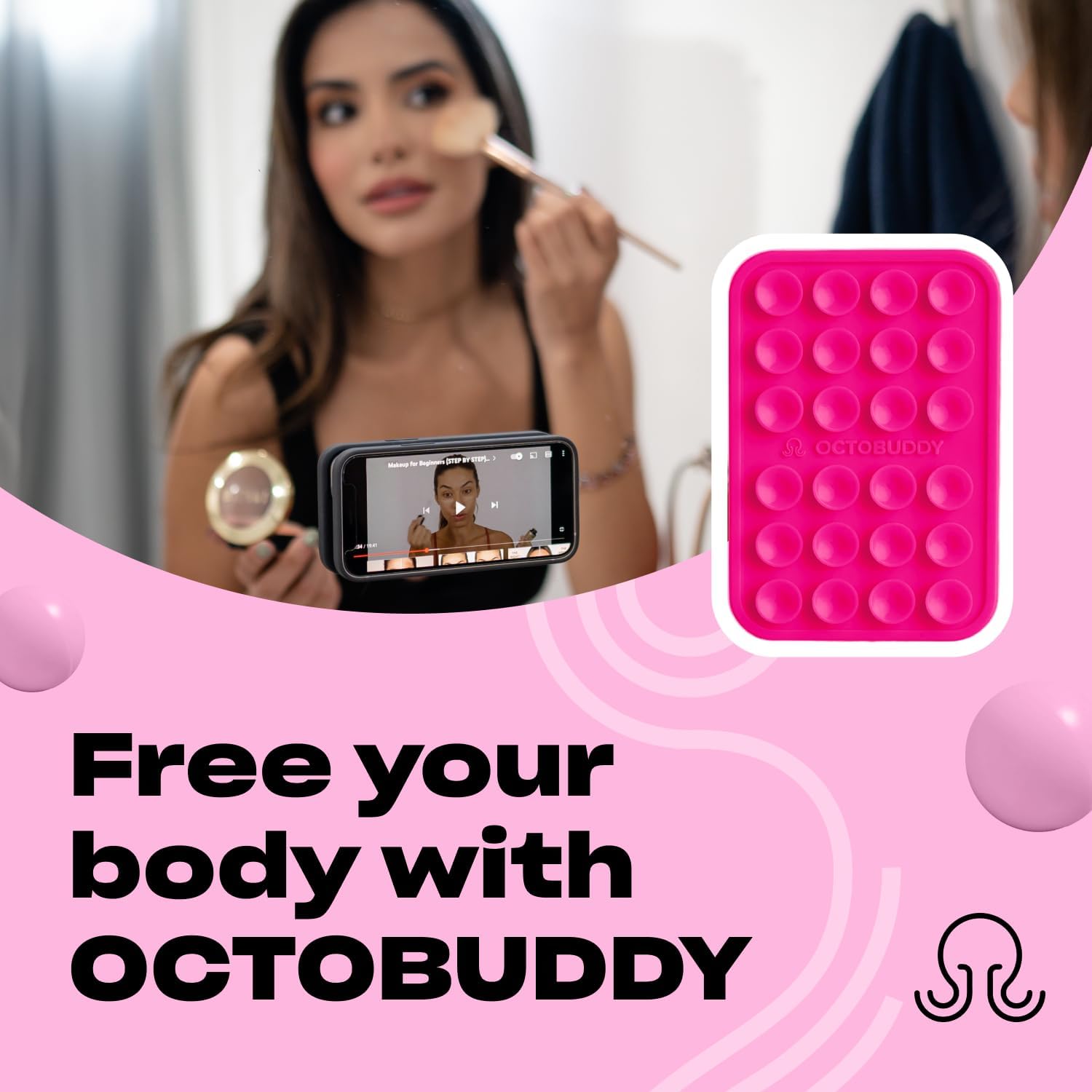 Classic - Silicone Suction Phone Case Adhesive Mount - Hands-Free, Strong Grip Holder for Selfies & Videos - iPhone & Android Compatible - 2.25″ x 3.25″, Hot Pink
