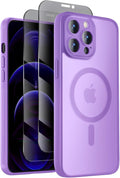 Designed for iPhone 12 Pro Max Case, Compatible with MagSafe, with Privacy Screen Protectors X2, [Camera Protection] [15FT Military Drop Protection] Shockproof Phone Case, 6.7", Light Purple