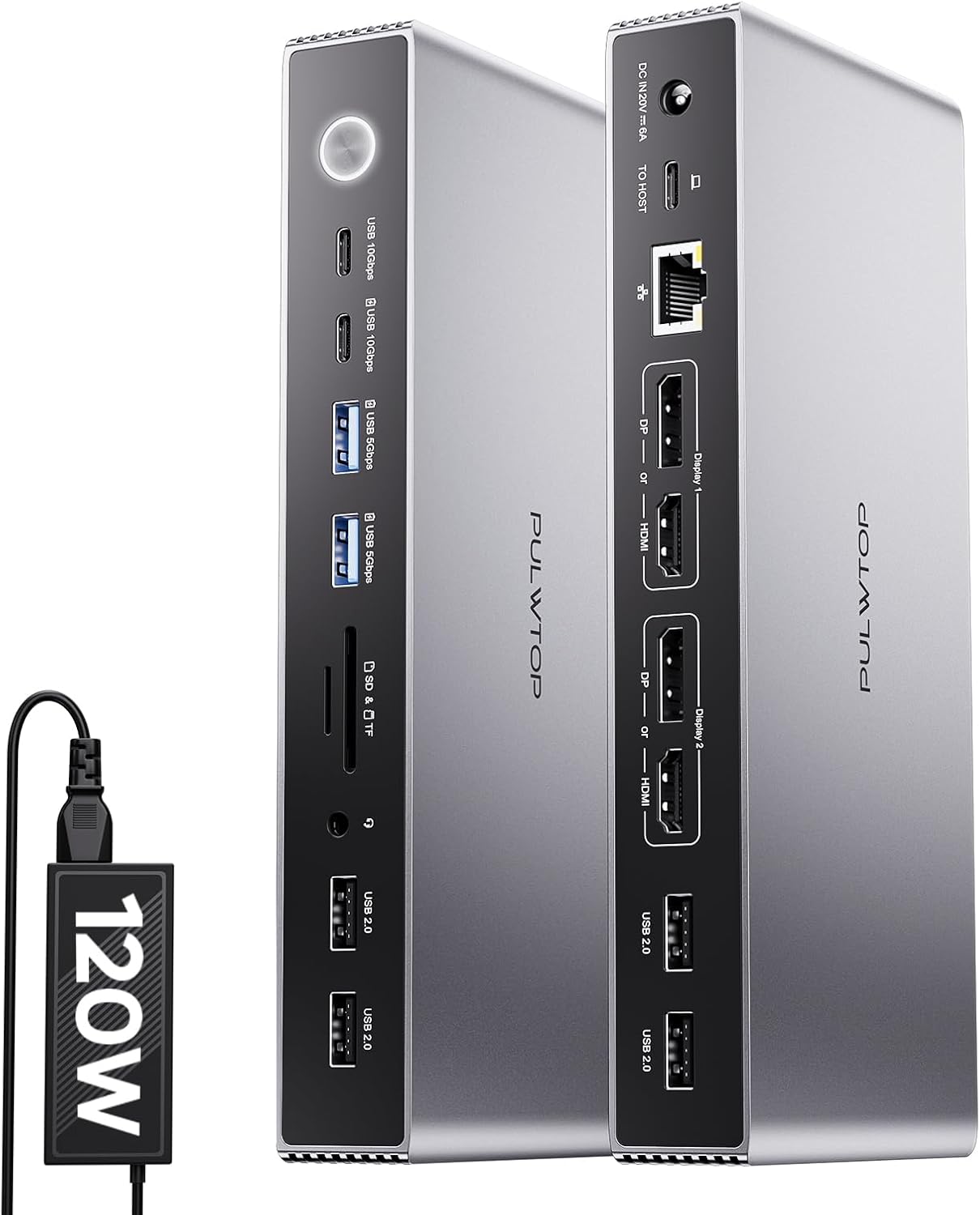 Displaylink Docking Station, USB C DisplayLink Dock Dual Displays for MacBook M1/M2/M3/M4 Windows, 4K@60Hz Displaylink Dock with 2 HDMI, 2 Display Port, 2USB C Data, 6 USBA, Ethernet, Audio