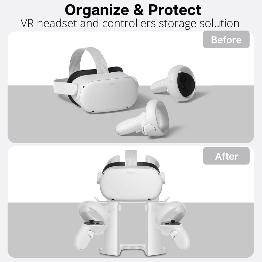 TNP VR Headset Stand for Oculus Quest 2 Holder Touch Controller Display Stand Docking Station White, Meta Quest 2/ Quest/Rift/Rift S/Samsung Odyssey VR Stand/Valve Index/HTC Vive/Valve Index