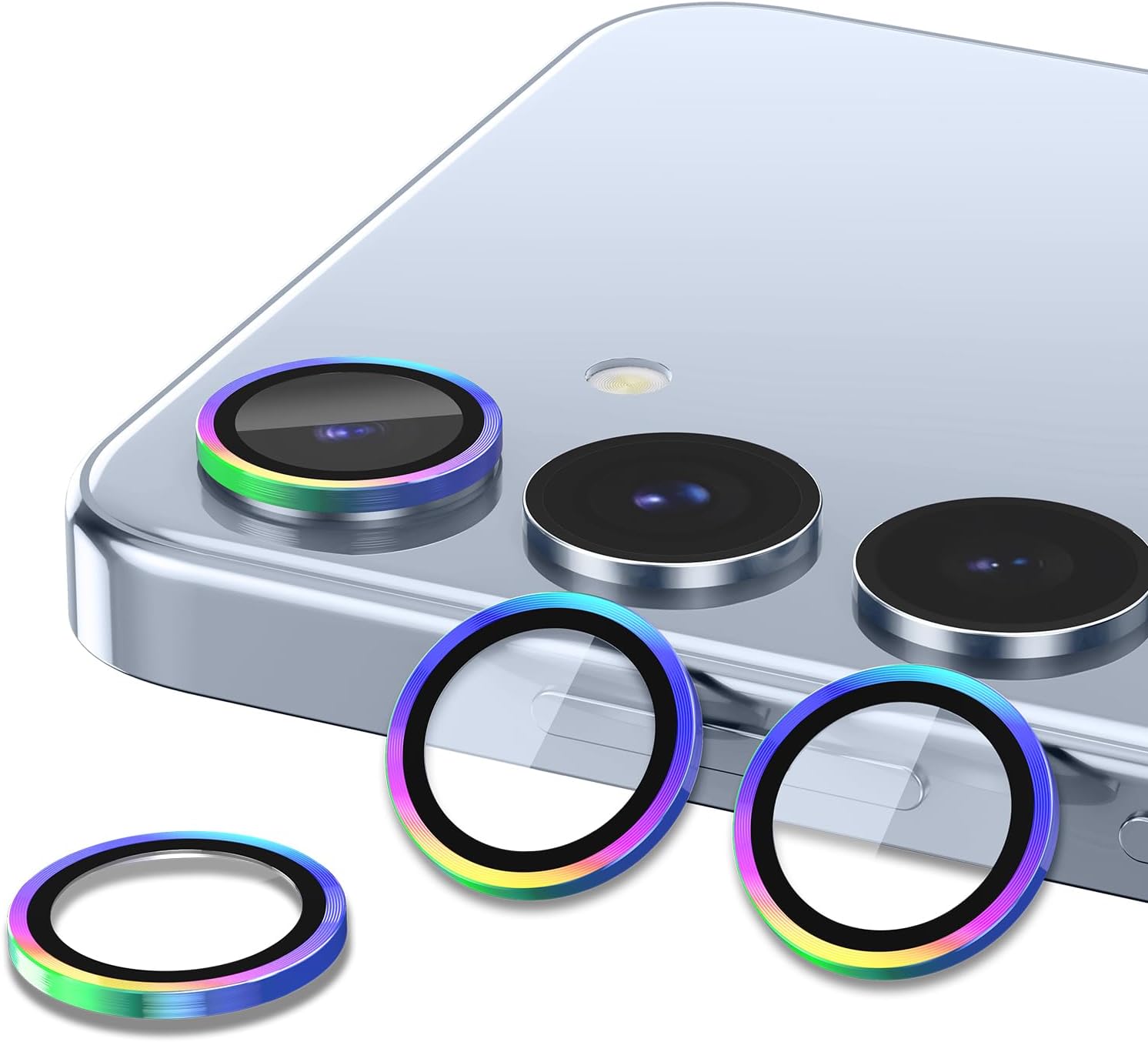 for Samsung Galaxy S25 Camera Lens Protector, Individual Metal Ring Tempered Glass Lens Cover, [Strong Adsorption] Scratch Resistant Ultra-Thin HD Clear Lens Cover, 1 Set-Colorful