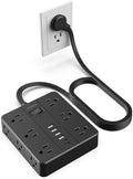 Flat Plug Surge Protector Power Strip, HUNIAN 12 Widely Spaced Outlets with 6 USB Charger (2 USB C Ports), 10 Ft Extension Cord Desk Charging Station for Home Office Supplies, Dorm Room, Black