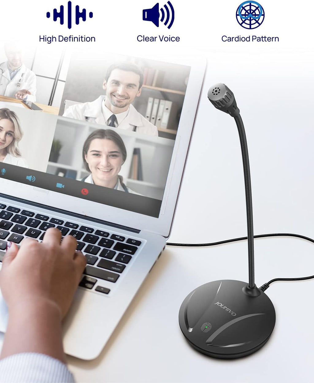 JOUNIVO USB Microphone for Computer, PC/Laptop Mic, Mute Button with LED Indicator, 360 Degree Gooseneck Design, Desktop Microphone for Streaming, Recording, Dictation, Podcasting, YouTube, JV610