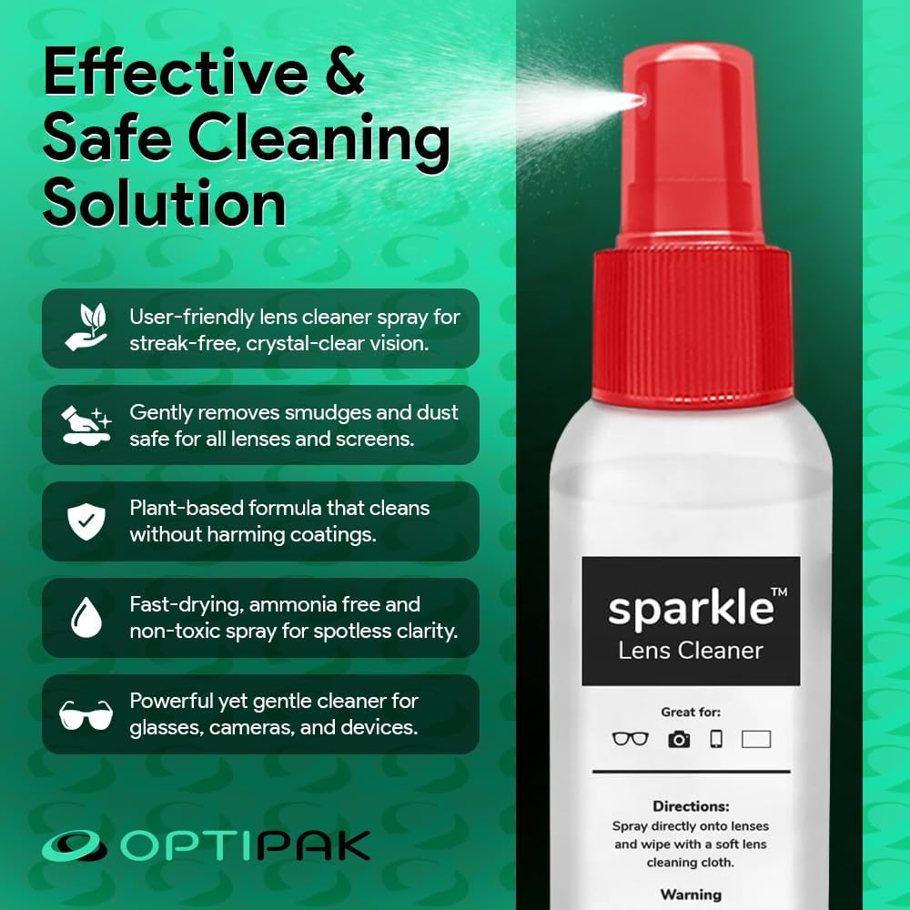 Sparkle Anti-Reflective Lens Cleaner Spray kit | (1) 2oz Glasses Cleaner Spray + (1) Microfiber Cloth for Eyeglasses, Sunglasses, Lenses, Screens and Camera Cleaning Kit (2 Piece Set)