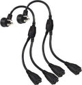 Power Extension Cord Y Splitter - 1FT Right Angled Type Flat Plug NEMA 5-15P 1 to 2 Way Outlet NEMA 5-15R SJT 16AWG 3 Prong Low Profile Black AC Power Cable Wire Extender for Home Office (2-Pack)