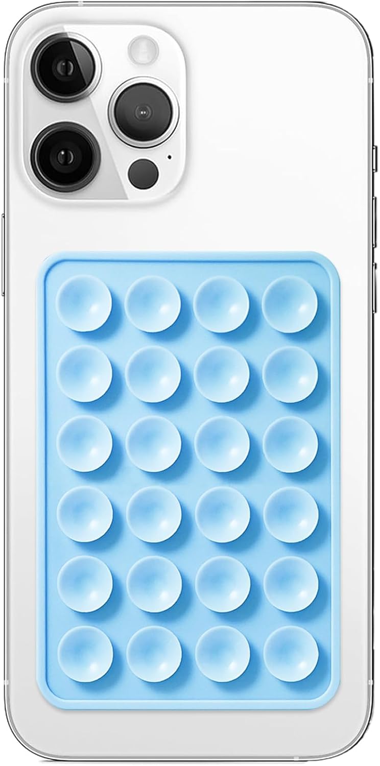 Silicone Suction Phone Case Mount, Non Slip Sticky Phone Grip for Cellphone, Silicon Adhesive Suction Cup Phone Mount, Strong Grip Holder for Selfies and Videos (Baby Blue)