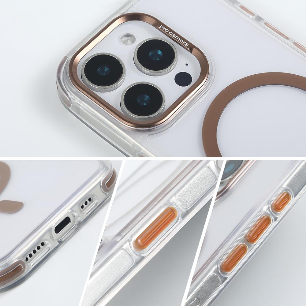for iPhone 16 Pro Case with 62.99 inch Lanyard, Classic Clear&Brown Magnetic Phone Case, Drop&Shockproof Protection Cases, Phone Lanyard for Around The Neck, Compatible with Magnet Accessory