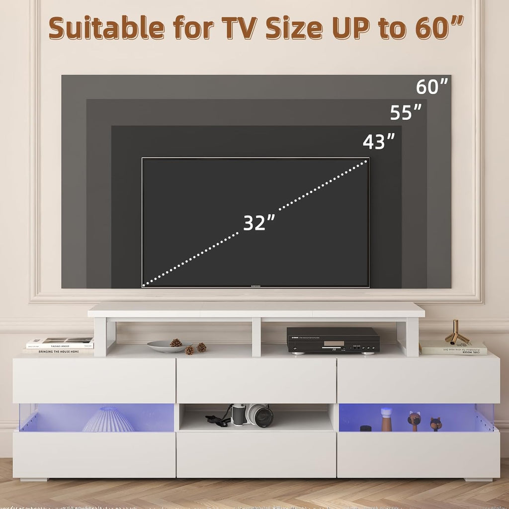YAOHUOO 45" Large TV Riser for 32-60 inch TV, TV Riser Stand Shelf with Steel Legs, Tabletop TV Stand Riser for Home Office,White