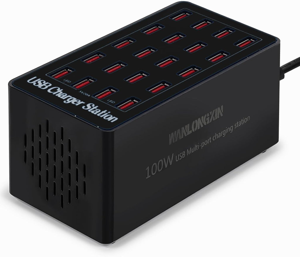 Charging Station, 100W20Port USB Charging Station, Multiple USB Charger Station, Charging Station for Multiple Devices, Multi USB Charging Station, Chargers for Multiple Devices, black