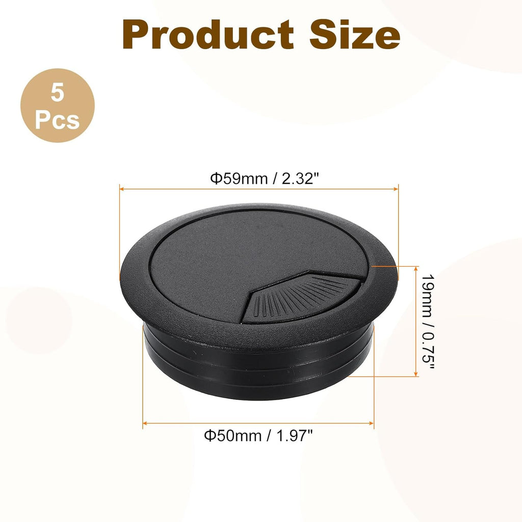 uxcell 5 Pcs 50mm (1.97 Inch) Desk Grommet, Plastic Cable Hole Cover, Wire Cord Cable Organizer for Home Office Computer Desk Cabinet, Black