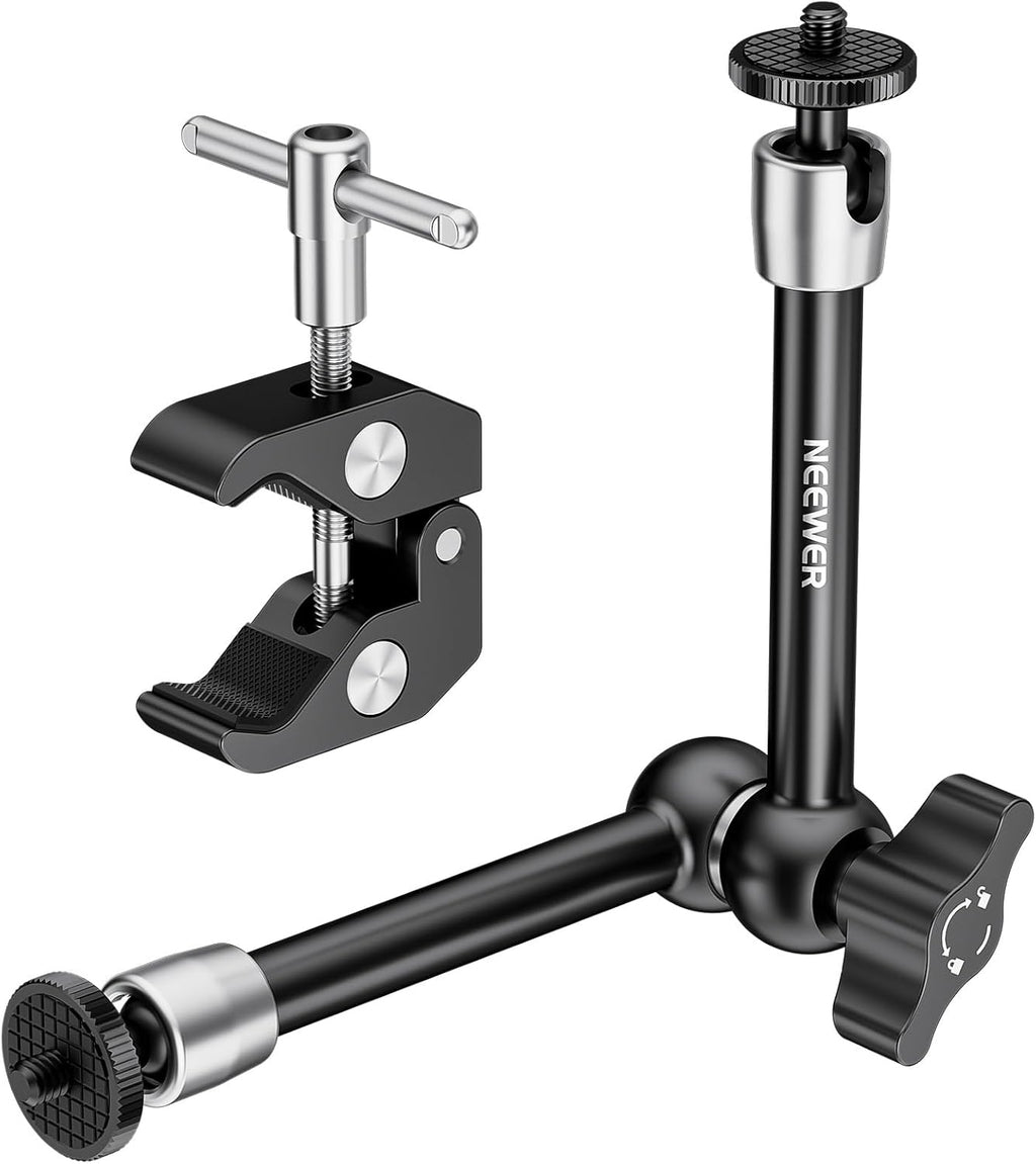 NEEWER 9.8"/25cm Adjustable Magic Arm with Super Clamp, 1/4" & 3/8" Threads, 1/4" Screws for Flash/LED Light/Microphone/Monitor, Compatible with SmallRig Camera Cage, Max Load: 4.4lb/2kg, ST25C