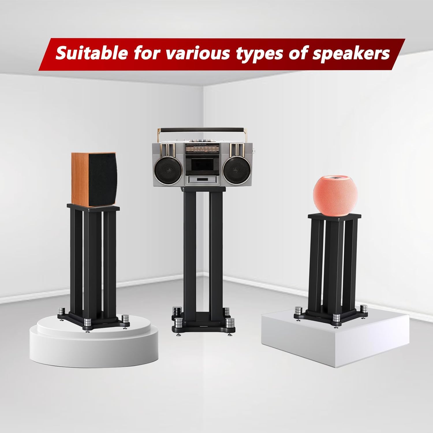 A Pair of Universal Speaker Stands, Heavy Duty Speaker Stands Holds Bookshelf Speaker Satellite Speaker Large Speaker, Vibration-Absorbing MDF Design, Holds 88lbs Speaker (Teak, 20cm/7.8in)