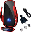 Wireless Car Charger Mount Automotive Electric Induction 15W Fast Charging Auto Clamping Car Phone Holder Mount Wireless Charging Mount Air Vent Phone Holde Compatible with All Android (Red)