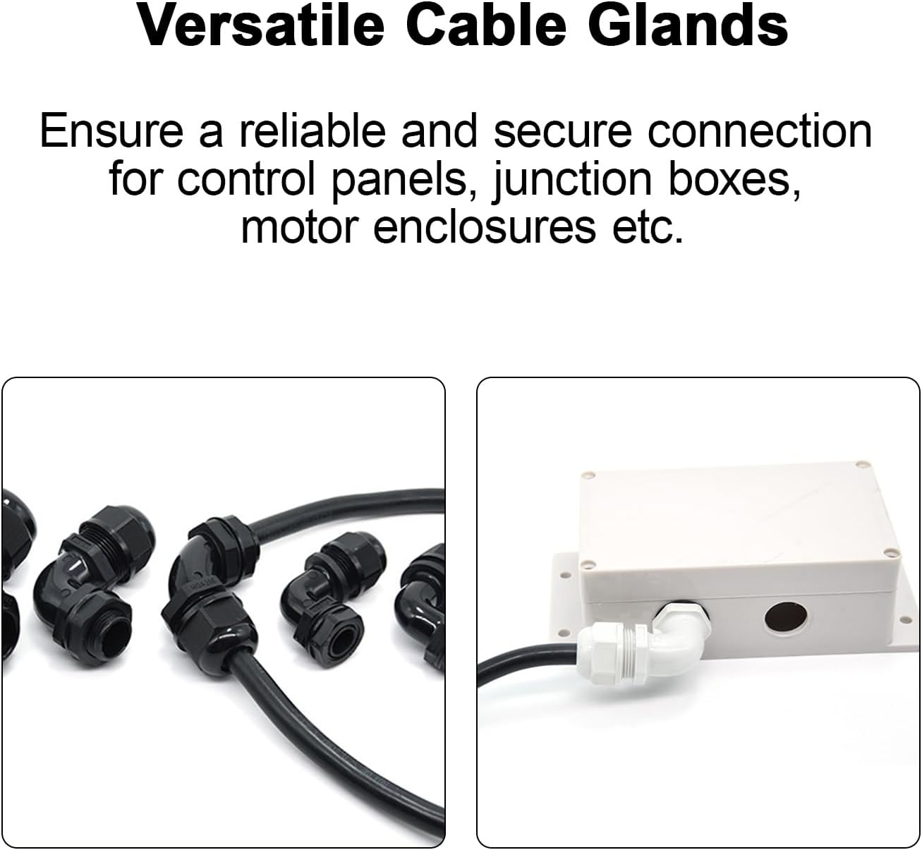 LeMotech M25 Cable Gland, 90 Degree Adjustable 13-18mm Strain Relief, Cord Connectors Nylon Joints with Gaskets, 2 Pcs, Black