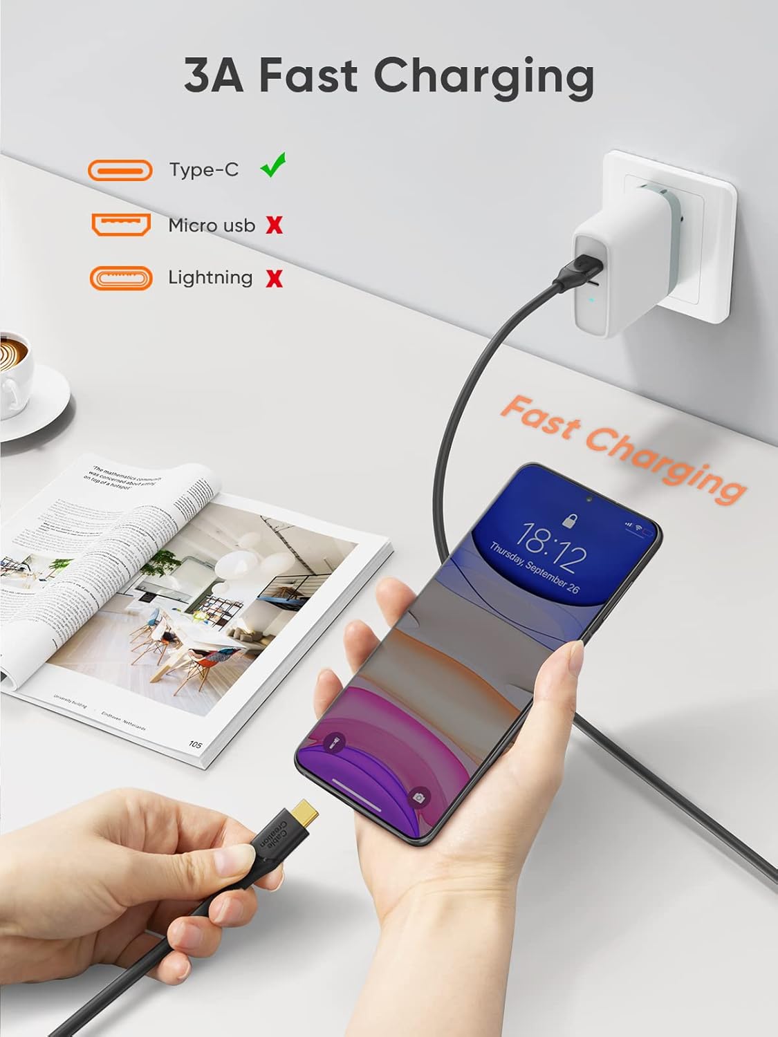 CableCreation USB C to USB A Cable 5FT, USB 3.1 USB 3.2 Gen2 10Gbps USB A to C Data Cable, Android Auto 3A for USB C External SSD MacBook Pro iPad, Galaxy S24/S23+, iPhone 16/15, 1.5m