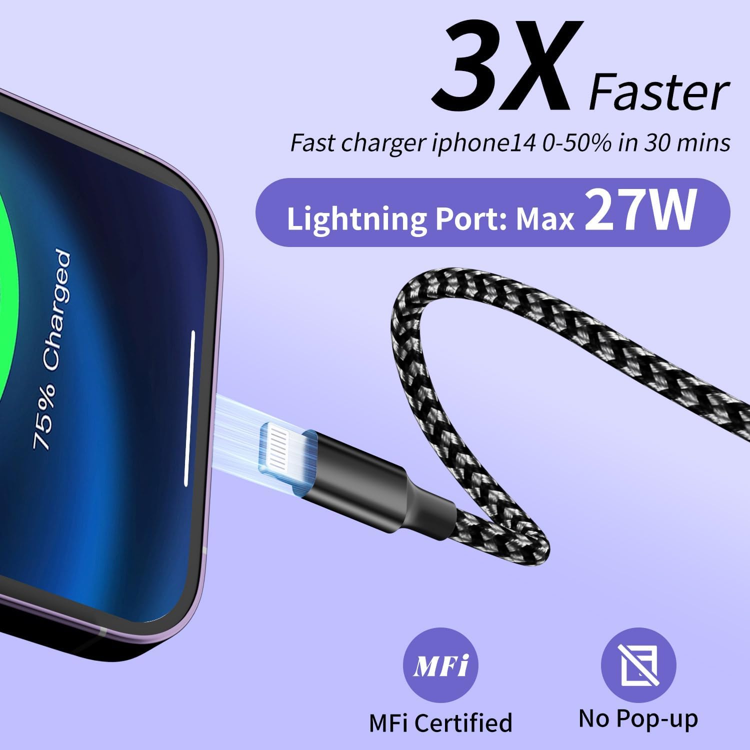 100W USB C Cable, Multi Charging Cable Fast Charging 5FT, 3 in 1 USB C Charger Cable with E-Mark Chip, Multi Charger Cord with Type-C, Micro USB, IP Port for iPhone16/15/MacBook/iPad/Samsung (1Pack)