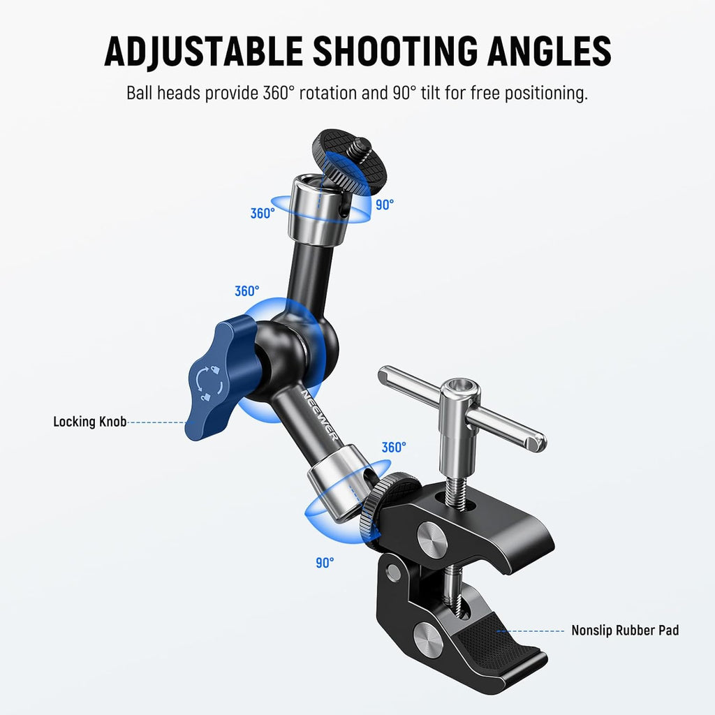 NEEWER 6"/15cm Adjustable Magic Arm with Super Clamp, 1/4" & 3/8" Threads, 1/4" Screws for Flash/LED Light/Microphone/Monitor, Compatible with SmallRig Camera Cage, Max Load: 4.4lb/2kg, ST15C