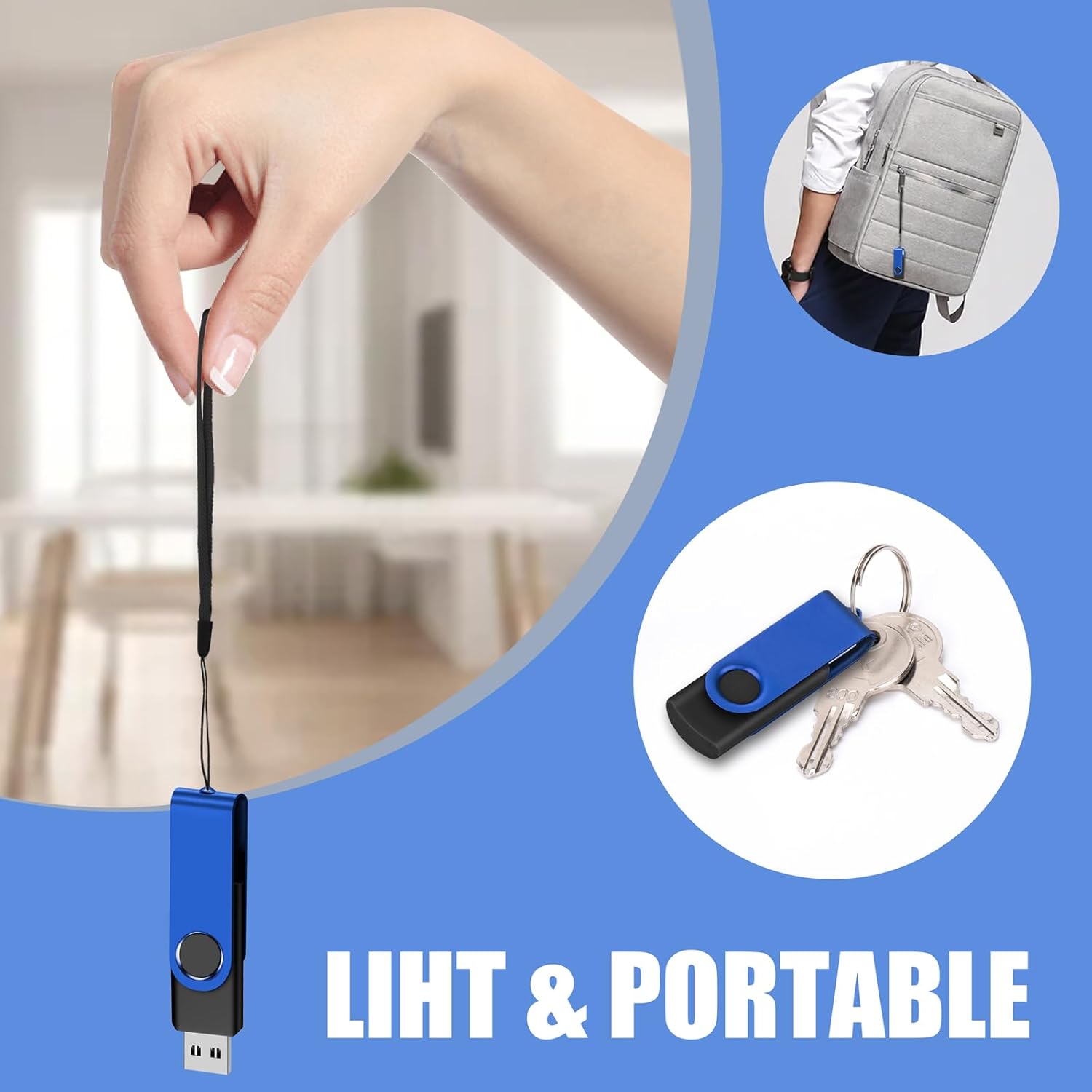 EASTBULL 16GB USB Flash Drive 20 Pack with Lanyards USB 2.0 Jump Drive Memory Sticks Blue 20PCS