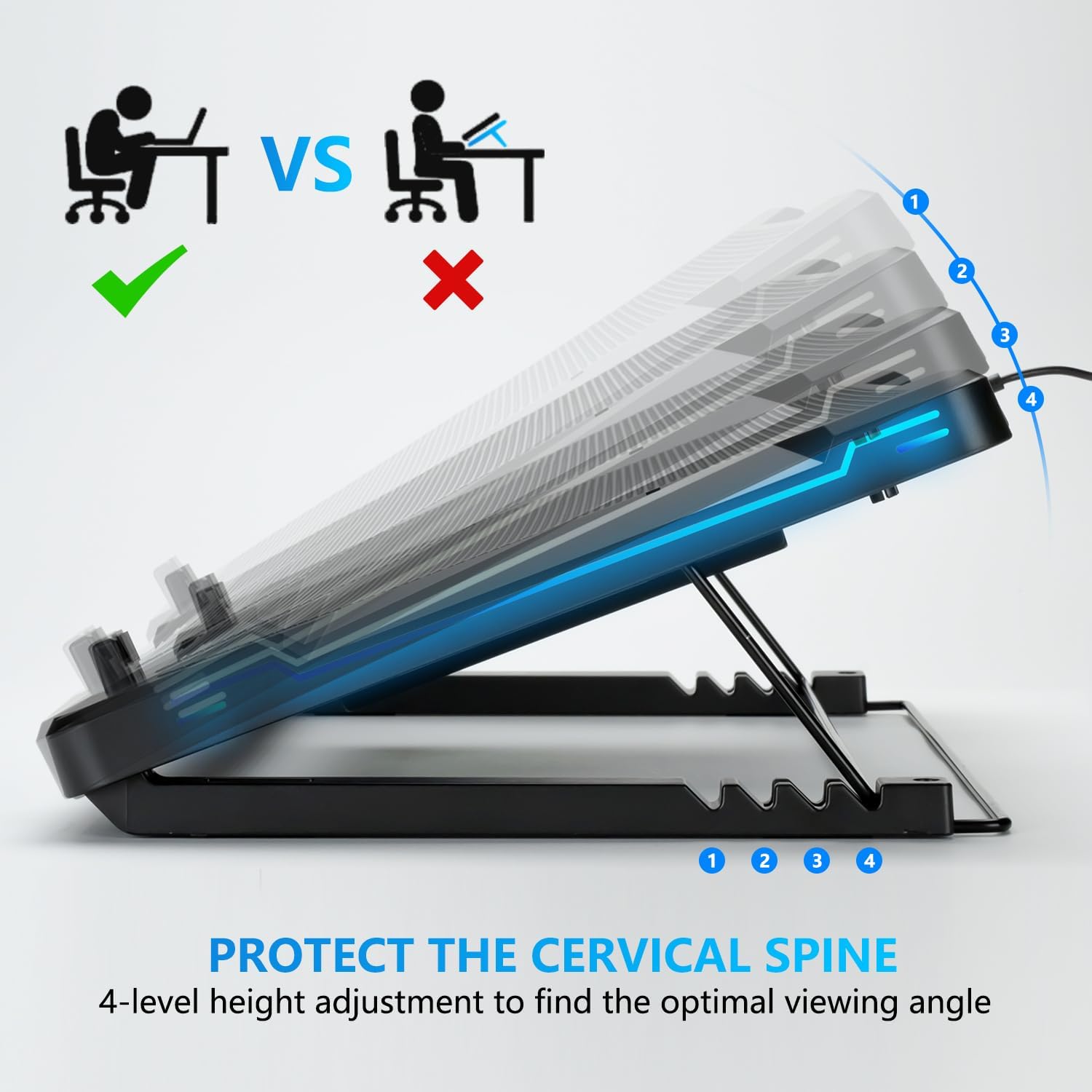 G-STORY Gaming Laptop Cooling Pad with Movable Fan and Automatic Speed Adjustable by Temperature,Music Sync RGB Light,Low Noise Laptop Cooler 3 Speed 1500/1750/2000RPM(140MM) Stand 12–18" Notebook