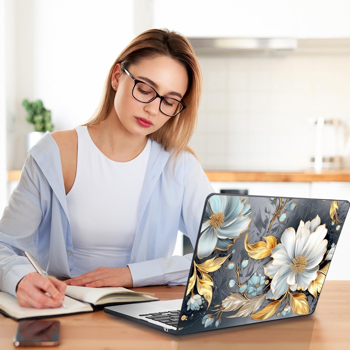 Teryeefi Compatible for 2022-2025 MacBook Air 13.6 inch Case M4 A3240/M3 A3113/ M2 A2681, Flowers Hard Shell Case&Keyboard Cover&Type C Adapter for MacBook Air M3 M2 with Touch ID, Modern Abstract Art