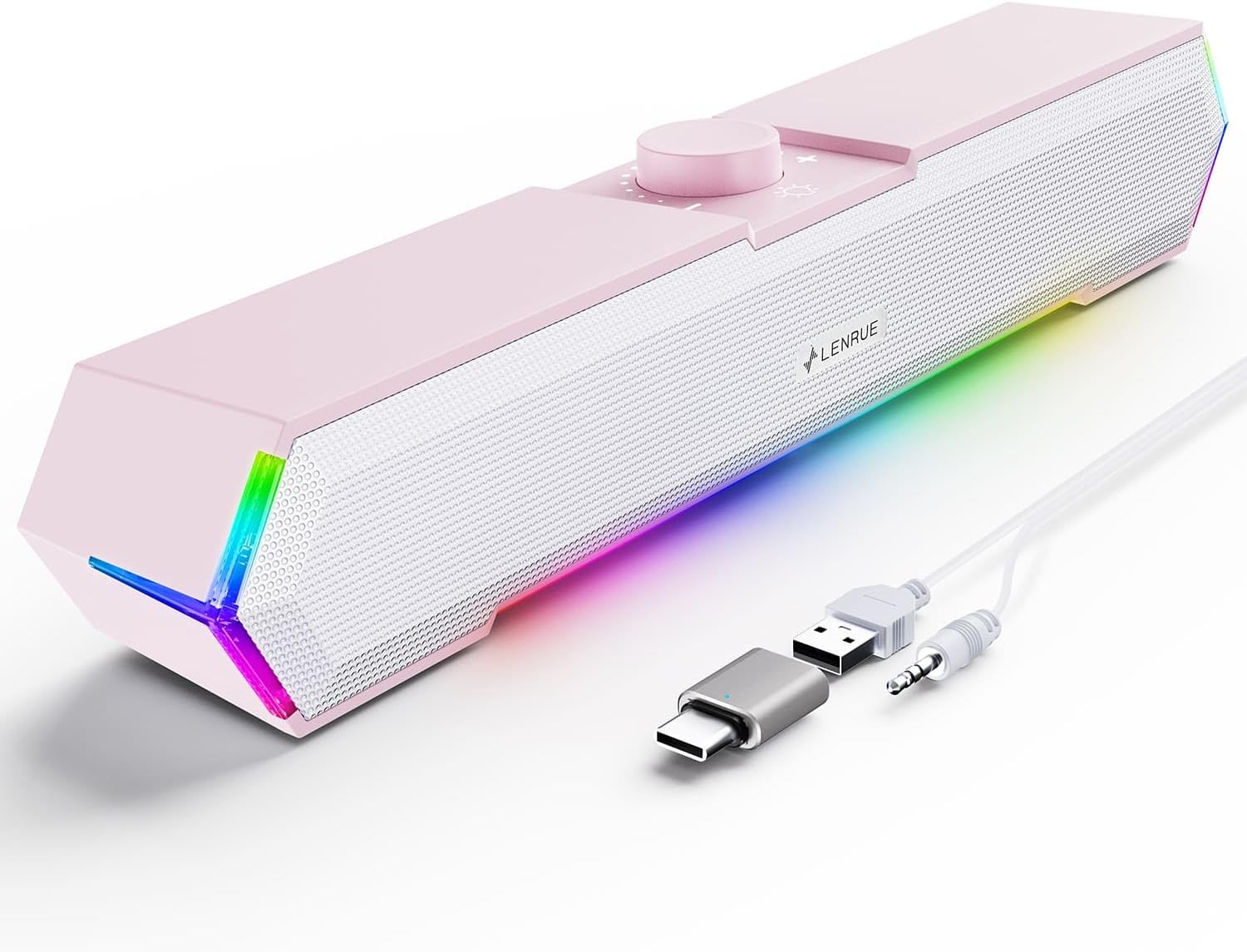 LENRUE G11 Computer Speakers for Desktop, Touch Lights PC Speakers with Surge Clear Sound, USB C/USB Powered for Computer Desktop PC Laptop Monitor(Pink)