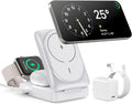 3-in-1 Wireless Charger Charging Station for iPhone, Qi2 Certified 15W Fast Charging Foldable Magnetic Charger Stand with 30W USB C Adapter for MagSafe iPhone 16/15/14/13/12, Apple Watch, AirPods