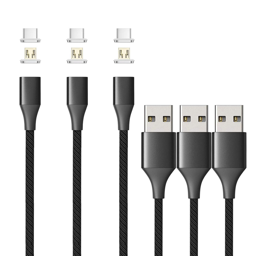 NetDot Gen10 2in1 Nylon Braided Magnetic Charging Cable Fast Charging and Data Transfer for Micro USB and USB C Android Smartphones (3.3ft / 3 Pack, Black)