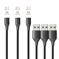 NetDot Gen10 2in1 Nylon Braided Magnetic Charging Cable Fast Charging and Data Transfer for Micro USB and USB C Android Smartphones (3.3ft / 3 Pack, Black)