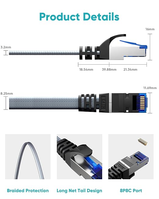 BUSOHE Cat 8 Ethernet Cable 82 ft, Nylon Braided High Speed Heavy Duty Network - Image 4