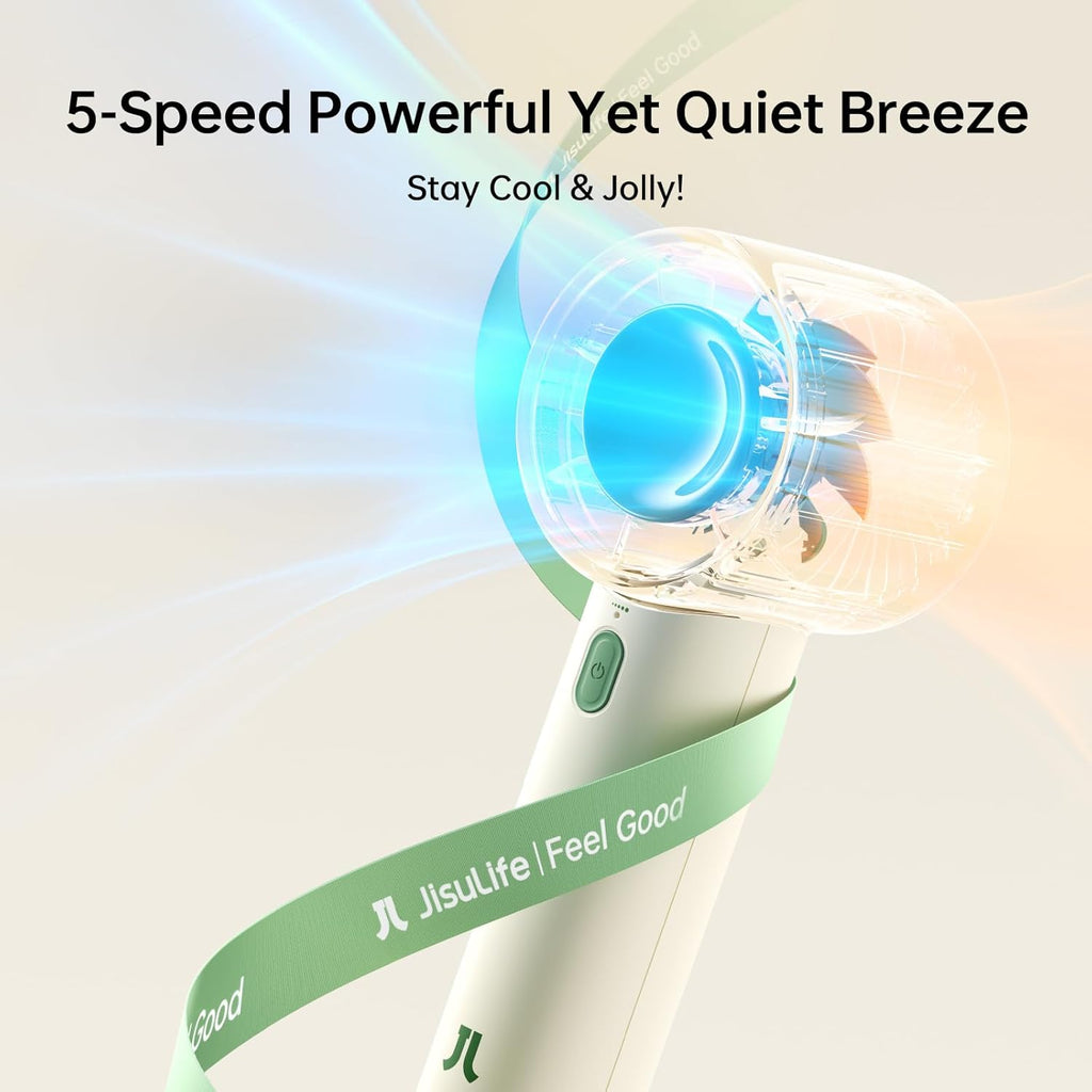 JISULIFE Portable Handheld Fan, 4000mAh Mini Rechargeable Fan, 5 Speeds & Up to 22H Cooling. Ideal for travel, camping, beach, and makeup. Gift for Women, Men, Bridesmaids, Birthday (Beige)