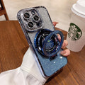 Magnetic Kickstand (Glitter Lens Protector ) Case for iPhone 15 14 13 16 Pro Max (Compatible with Magsafe ) Sparkling Diamond Cover Glitter Shiny Rhinestone Cases (Blue,for iPhone 16 Pro)