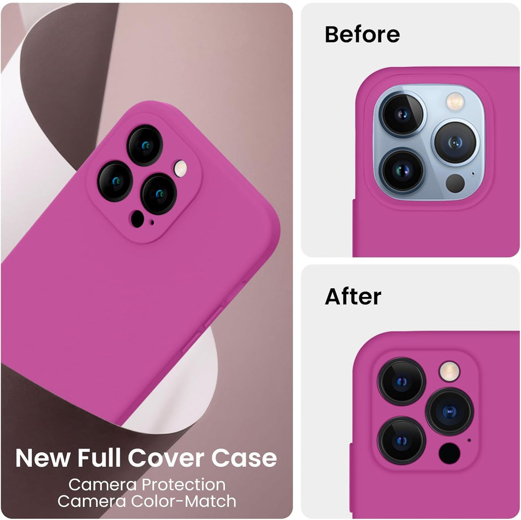 FireNova Designed for iPhone 13 Pro Max Case, Silicone [Camera Protection] Phone Case with [2 Screen Protectors], Soft Anti-Scratch Microfiber Lining Inside, 6.7 inch, Shocking Pink