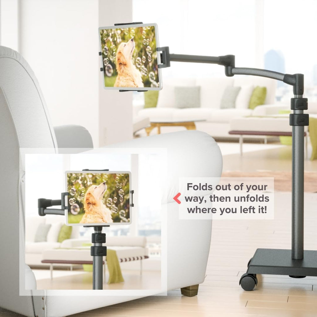 Levo G2 Deluxe Tablet Floor Stand with 5-Axis Arm for iPad, Kindle, Samsung, Universal Fit Adjustable Height 30-56 Inches Hands-Free Use in Bed, Sofa, Office Gunmetal Grey