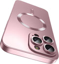 Magnetic for iPhone 16 Pro Case [Compatible with MagSafe][Built-in Camera Lens Protector] Slim Soft Silicone Bumper Shockproof Metallic Luster Phone Case (Rose Gold)