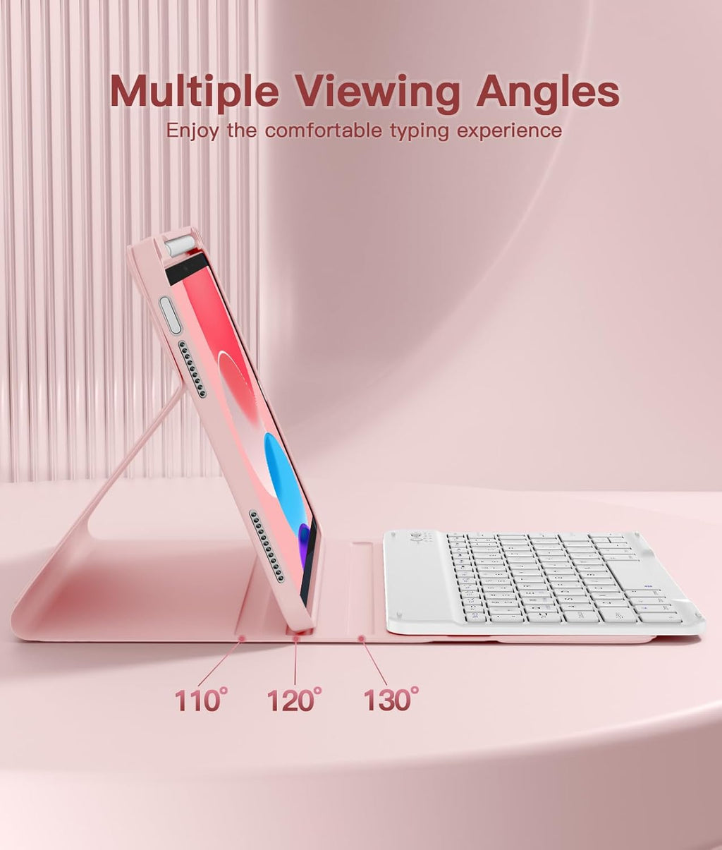 for iPad 10th Generation Case with Keyboard 10.9 Inch- Magnetic Wireless Keyboard Case with Pencil Holder Stain Proof Folio Cover for iPad (A16) 11th Gen 11 Inch 2025/10th Gen 2022 - Light Pink